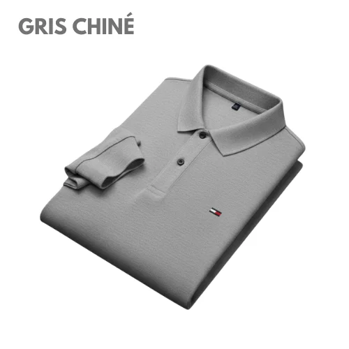 Polo manche longue gris chiné